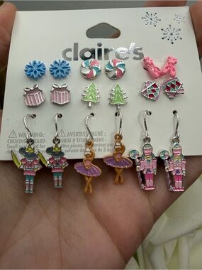 Claire's Pink, Purple & Mint Ballet and Holiday Earring Set